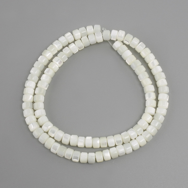 Mother-of-Pearl Rondelle Beads, 6×4 mm, 40 cm length ± on thread