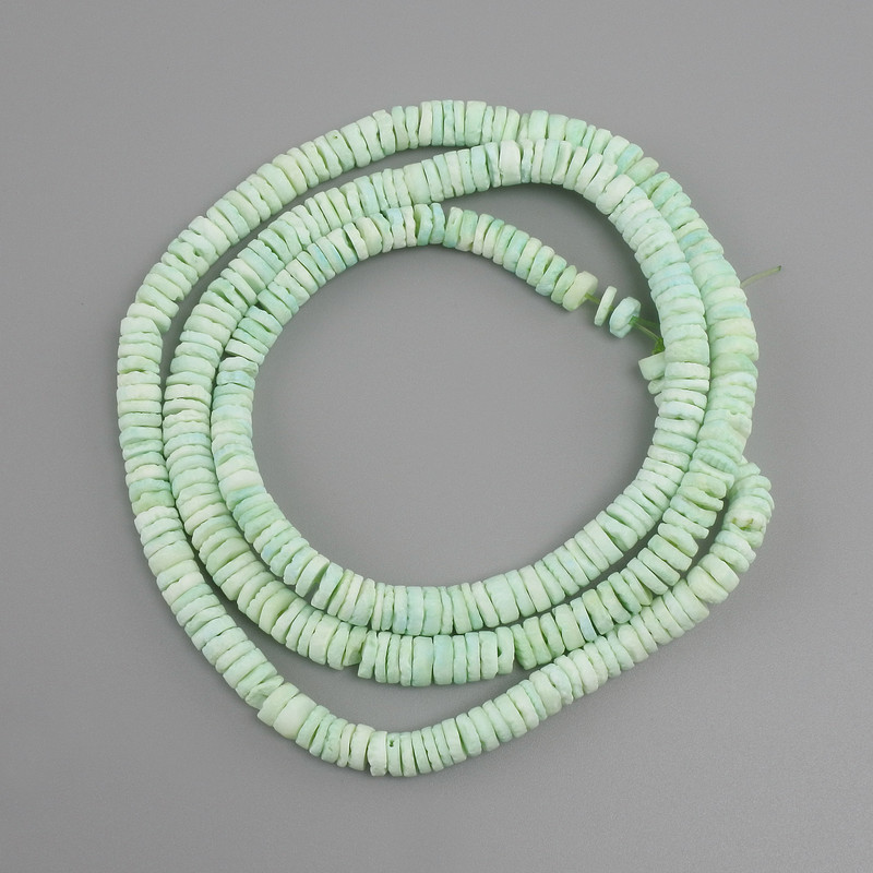 Unpolished Scapharca shell beads, rondelle shape, 6x1.5-3 mm, 61 cm length +/- on thread