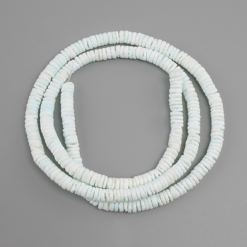 Scapharca shell rondelle beads, 6x1.5-2 mm, 61 cm long on beading thread