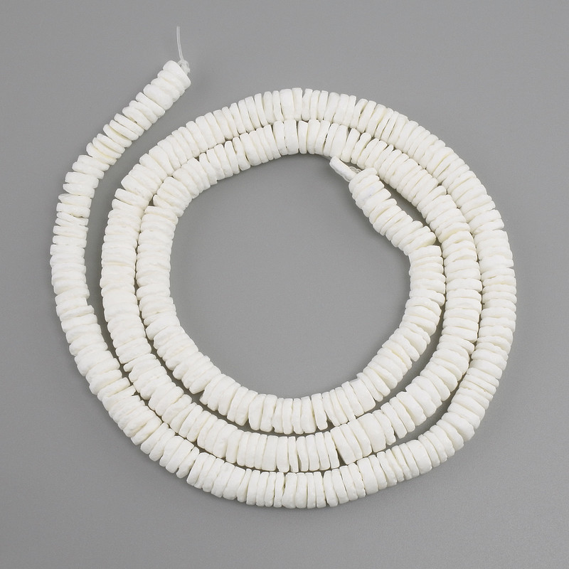 Unpolished Scapharca shell rondelle beads, 7x1.5-2 mm, 61 cm long on thread