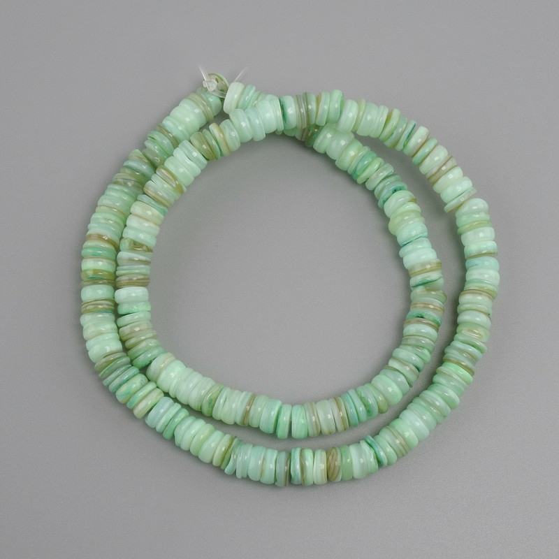 Scapharca shell rondelle beads, diameter 6×1–2.5 mm, length 38 cm ± on thread
