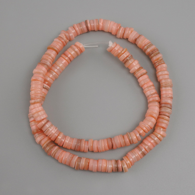 Scapharca shell beads, Rondelle shape, 6×1.5–2 mm, 38 cm on beading thread