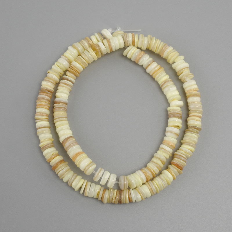 Scapharca shell rondel beads, diameter about 6–6.5 mm, 5×1.5 mm ±, length 39 cm ± on thread