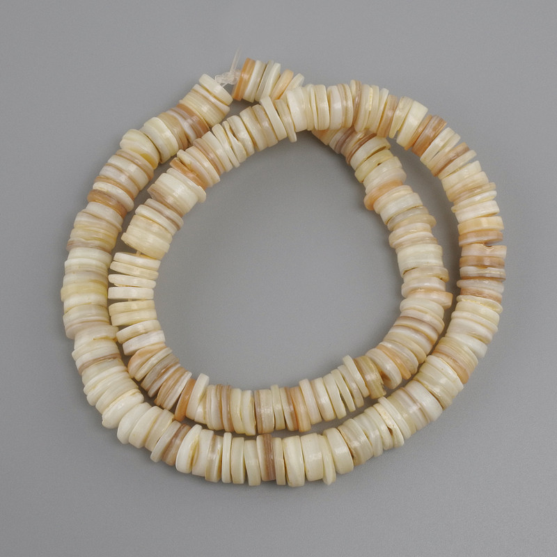 Scapharca shell rondelle beads, diameter 8.5–9×1.5–2 mm, length about 39 cm on thread