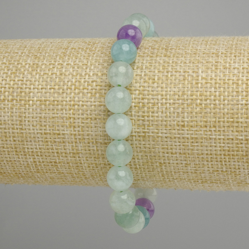 Fluorite bracelet with smooth beads, 8 mm diameter ±, 18 cm length ±, elastic stretch base