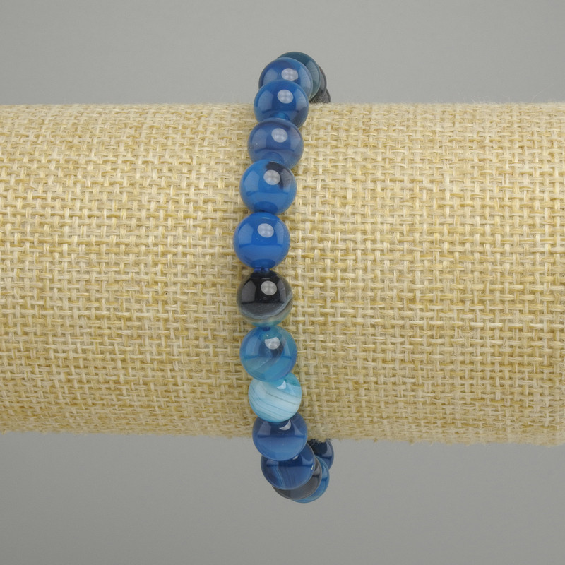 Agate Bracelet with Smooth Beads, 8 mm diameter, 18 cm length, stretch