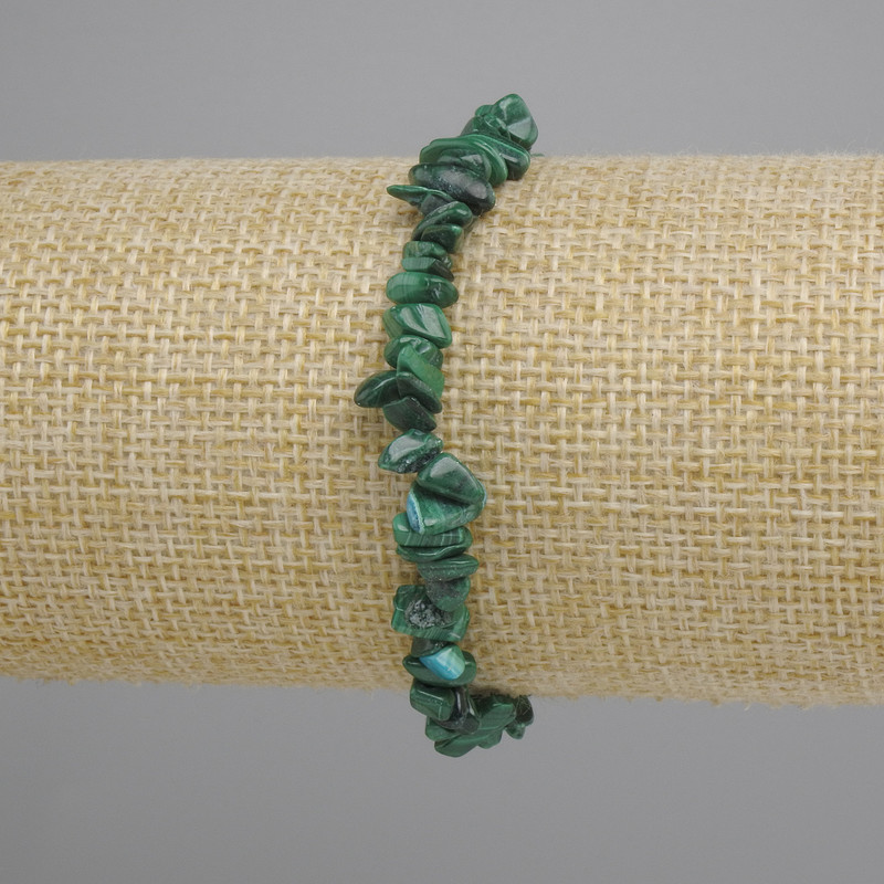Malachite chip bracelet, diameter 5–8 mm, 5×1–3 mm ±, length 18 cm, elastic