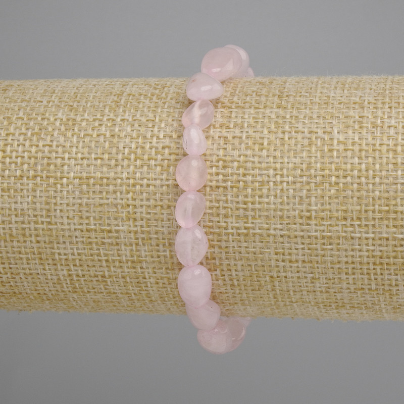 Bracelet Rose Quartz, tumbled beads, diameter 6-10 mm, 5×6-7 mm, 5 mm ±, length 18 cm ± stretch