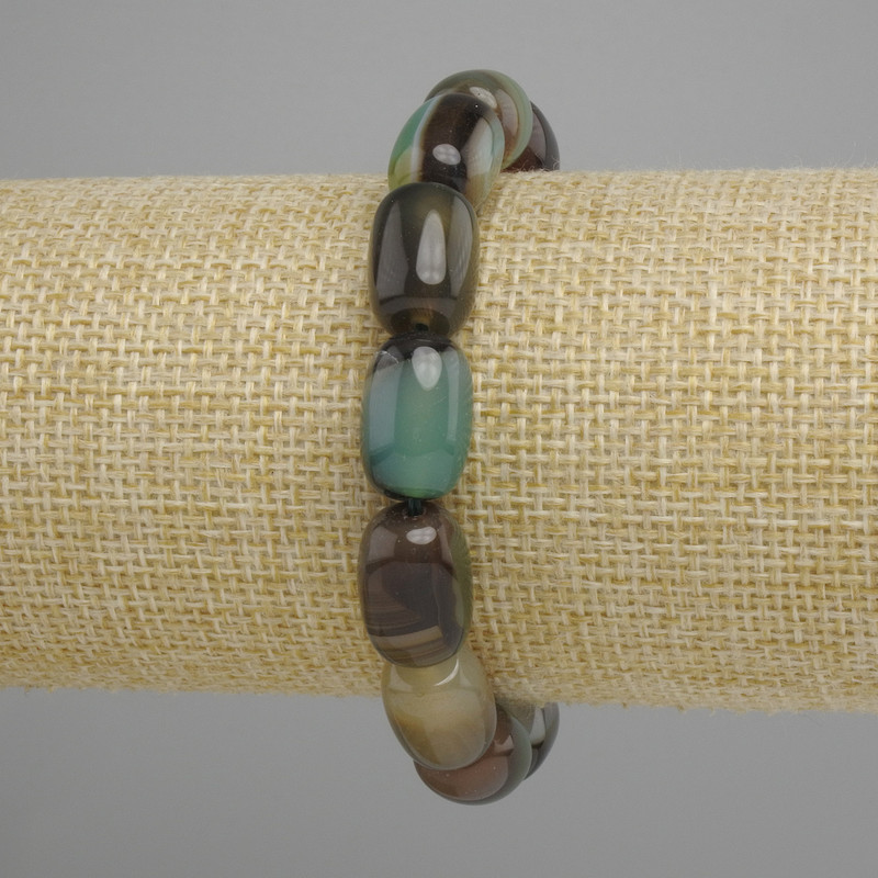 Bracelet with Brazilian Agate Barrel Beads, 13.5×10 mm, length 18 cm ±, elastic