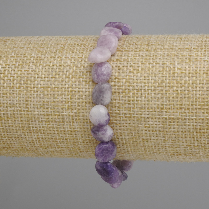 Lepidolite bracelet with tumbled beads, diameter 8.5–9 × 8–9 mm, length 18 cm, stretch