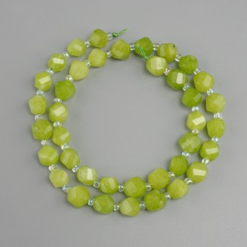 Beads Peridot Olivine, faceted diamond-shaped, 8x7 mm ±, seed beads 3 mm ±, length 36 cm ±