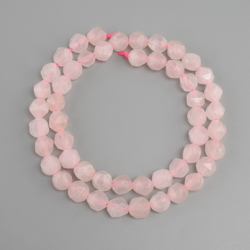 Rose Quartz Beads, faceted, 8x7 mm, length 38 cm ±