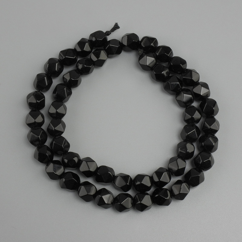Black Agate Beads, Faceted, 7x7 mm, length 36 cm ±