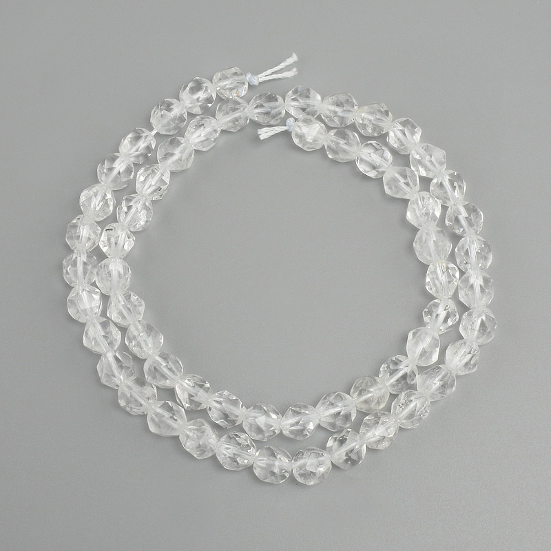 Faceted rock crystal beads, diameter 6-6.5 × 6 mm, length 37 cm±