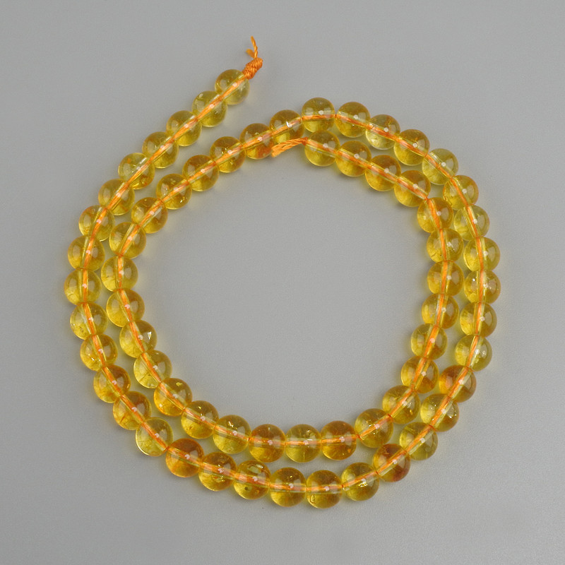 Citrine beads, smooth round beads, 6 mm diameter, 38 cm strand ±
