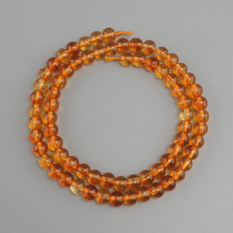 Citrine beads, smooth round, 6 mm diameter, 37 cm length ±