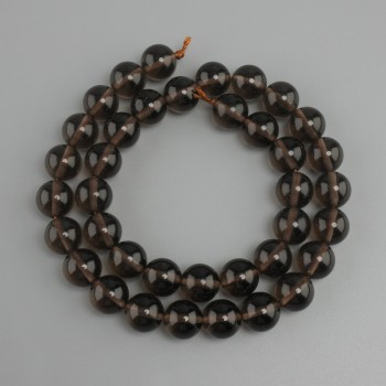 Beads Smoky Quartz, smooth round beads, 10 mm diameter, 37 cm length