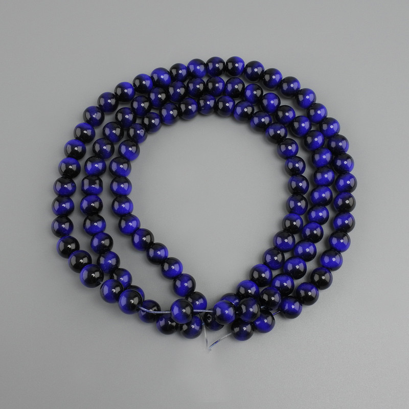 Blue Tiger's Eye Beads (synthetic) smooth round beads, 8mm diameter, 80 cm length on beading thread