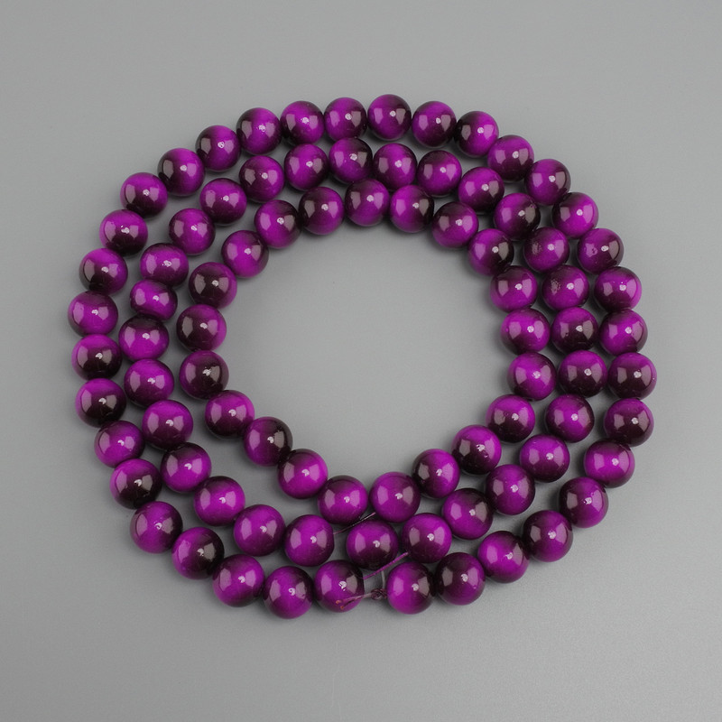 Rose Pink Tiger's Eye Beads (Synthetic) Smooth Round Beads, 10 mm Diameter, approx. 80 cm Length on Beading Thread