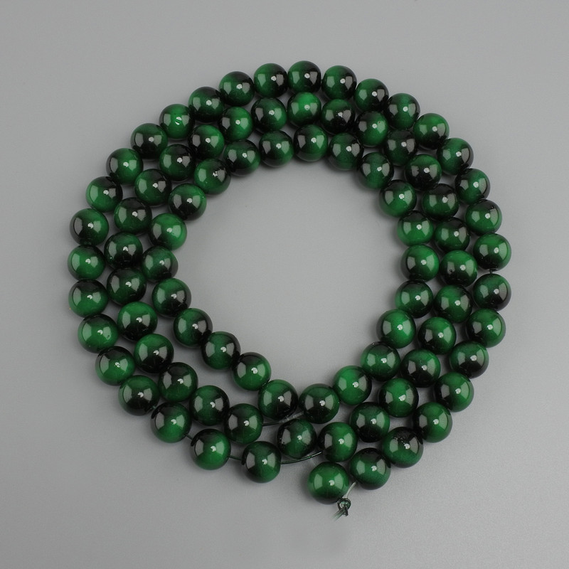 Green Tiger's Eye Beads (Synthetic) Smooth Round Beads, Diameter 10 mm ±, Length 80 cm ± on Monofilament