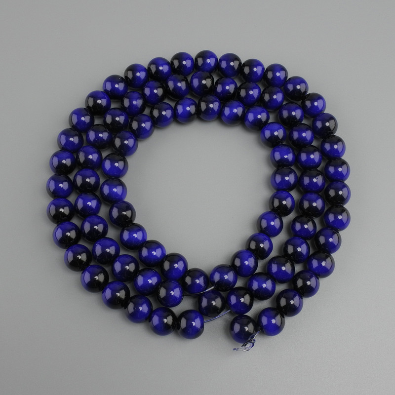 Blue Tiger's Eye Beads (Single) Smooth Spheres, 10 mm Diameter ±, 80 cm Length ± on Fishing Line