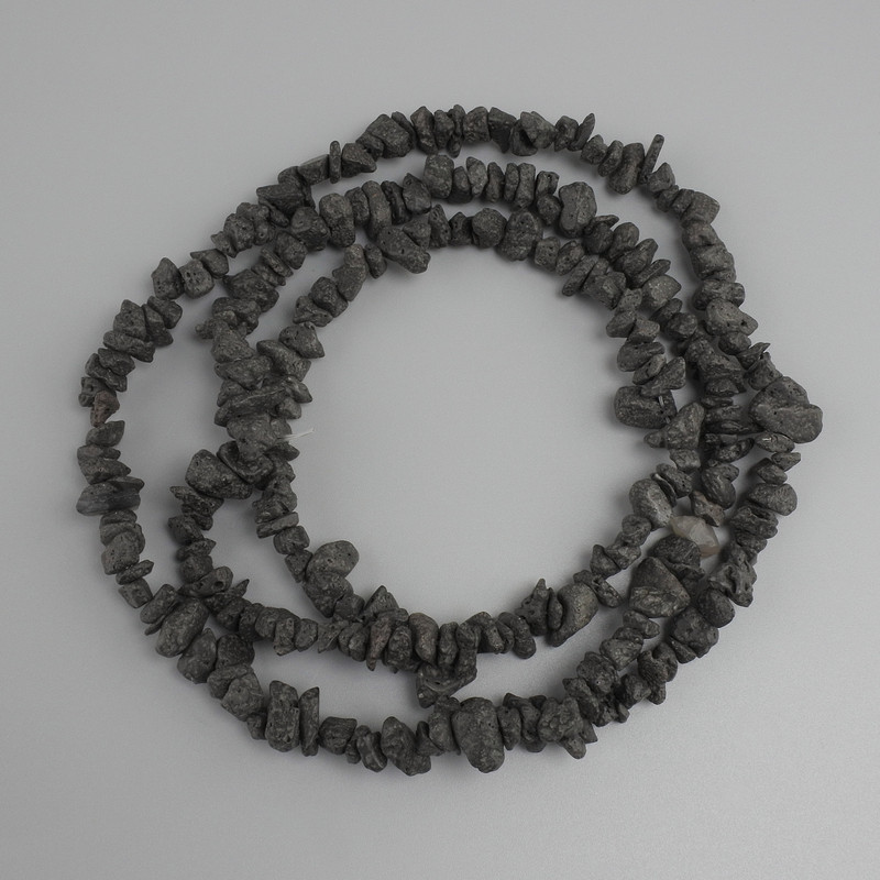 Lava Chip Beads, diameter 6–11×3–7 mm, length 80 mm ± on beading thread