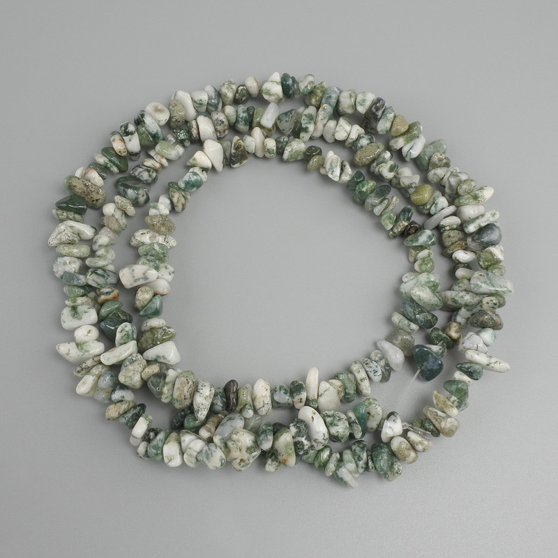 Moss Agate Chip Beads, diameter 4-10×3-5 mm, length 78 cm ± on thread