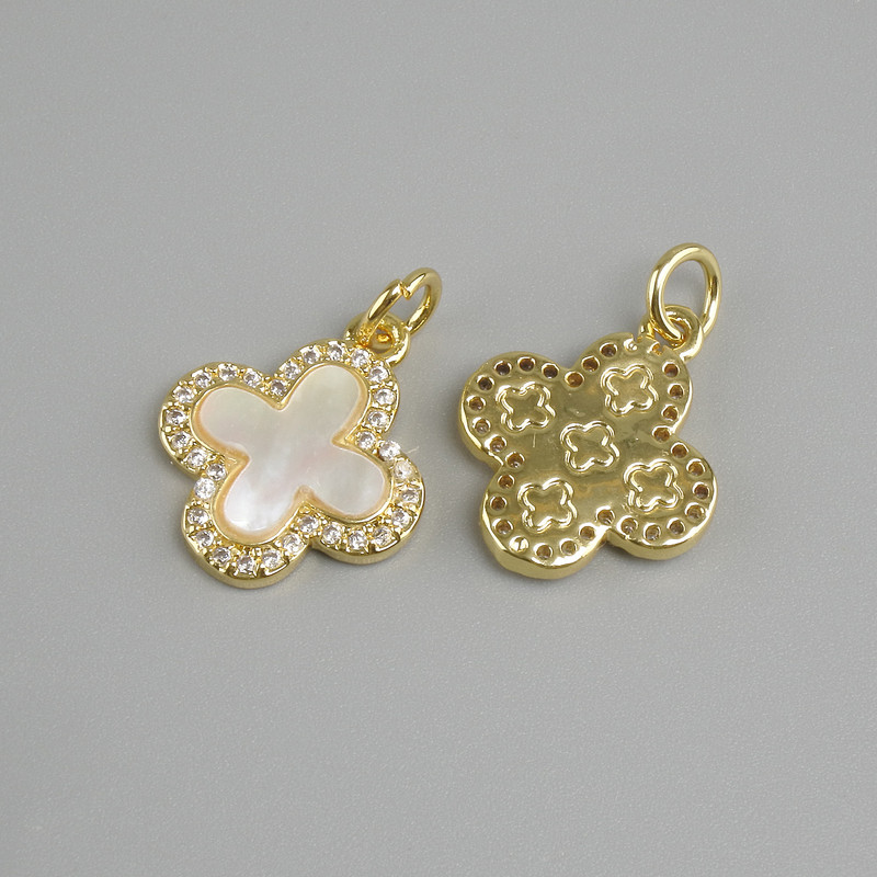Price per 1 pc. Pendant Mother-of-Pearl in Golden Metal, diameter 16×14mm+-, length 19mm+-