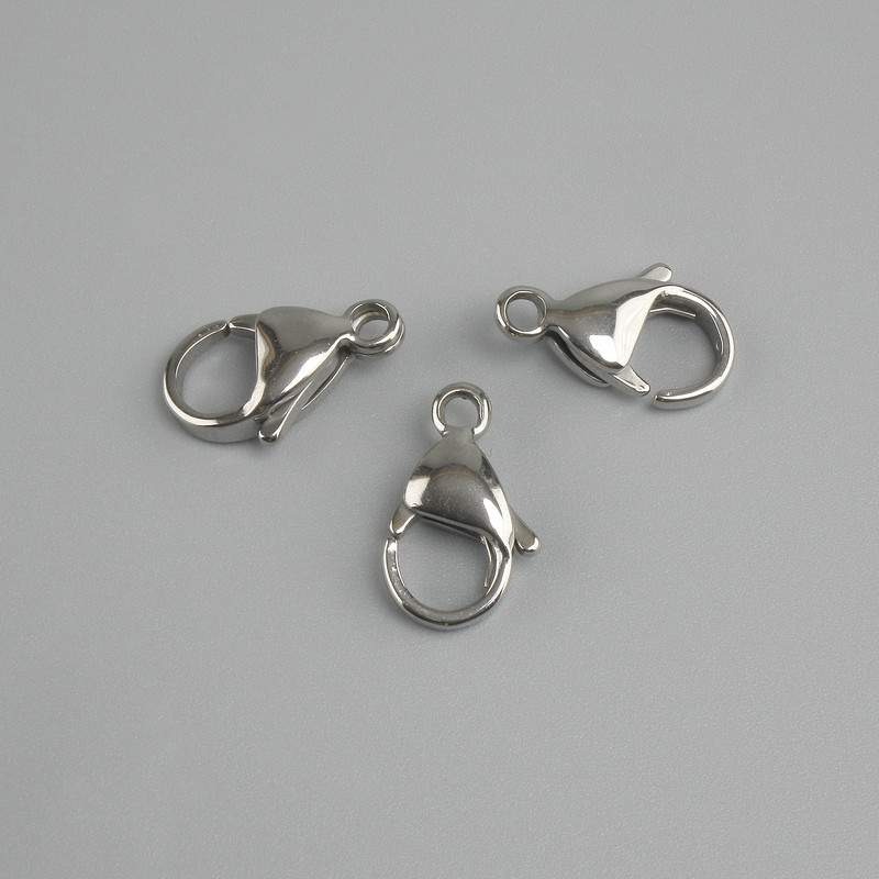 Price per piece. Carabiner clasp, diameter 15×8 mm, silver-tone