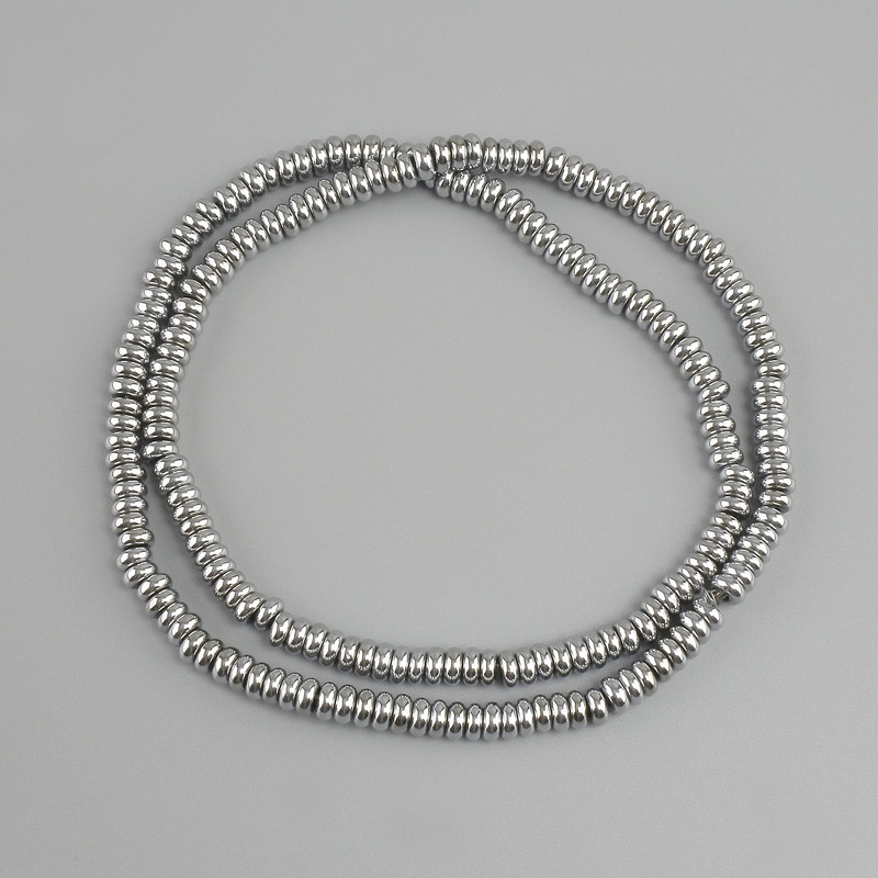 Hematite rondelle beads, diameter 4x2 mm, color silver, length 40 cm+