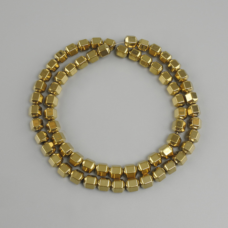 Hematite beads, faceted, 6x5.5 mm, gold color, length 40 cm+