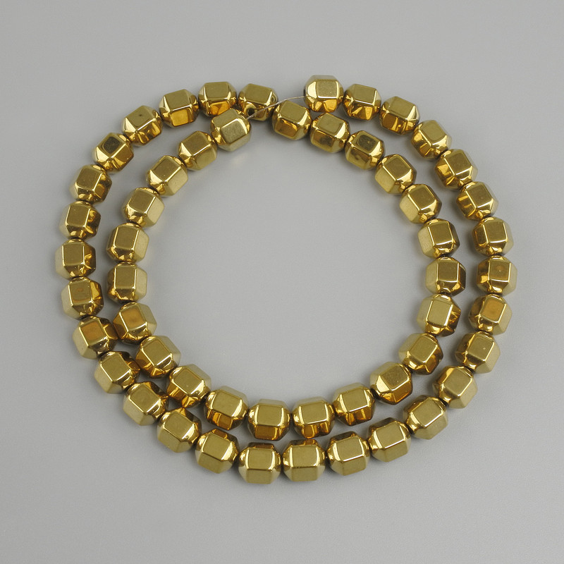 Hematite Beads, Faceted, Diameter 8×6.5 mm and 5 mm ±, Gold Color, Length About 40 cm