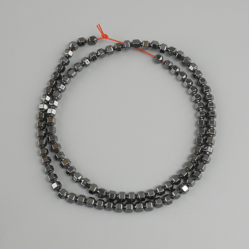 Faceted Hematite Beads, 4x4 mm, 39 cm length ±