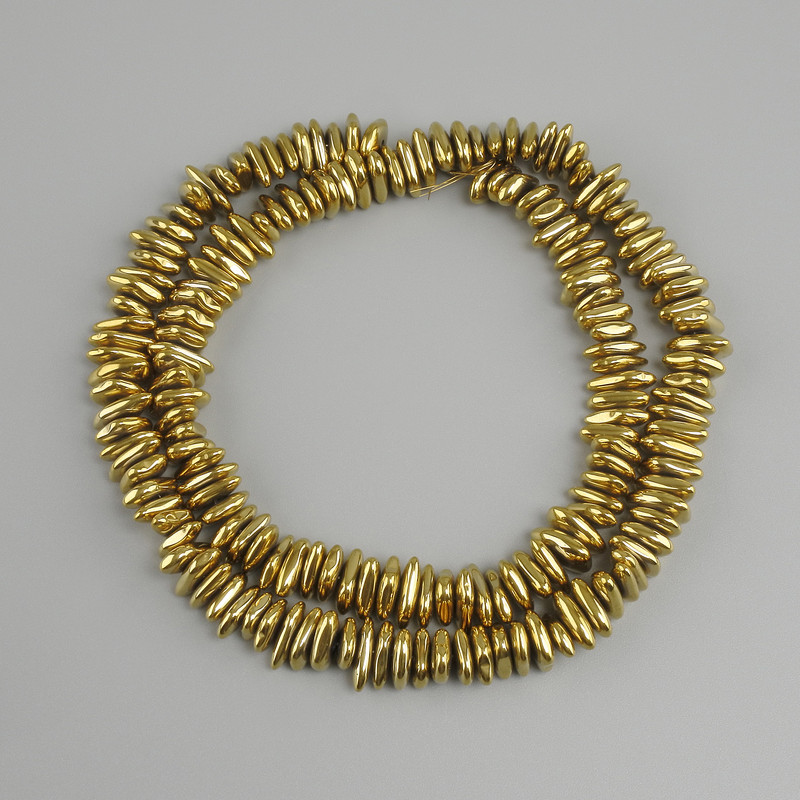 Hematite Beads, Chip Shape, Gold Color, Diameter 7–9×2–3 mm, Length 40 cm ±