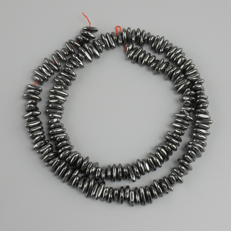Hematite chip beads, diameter 6.5-9×2-2.5 mm, length 40 cm ±