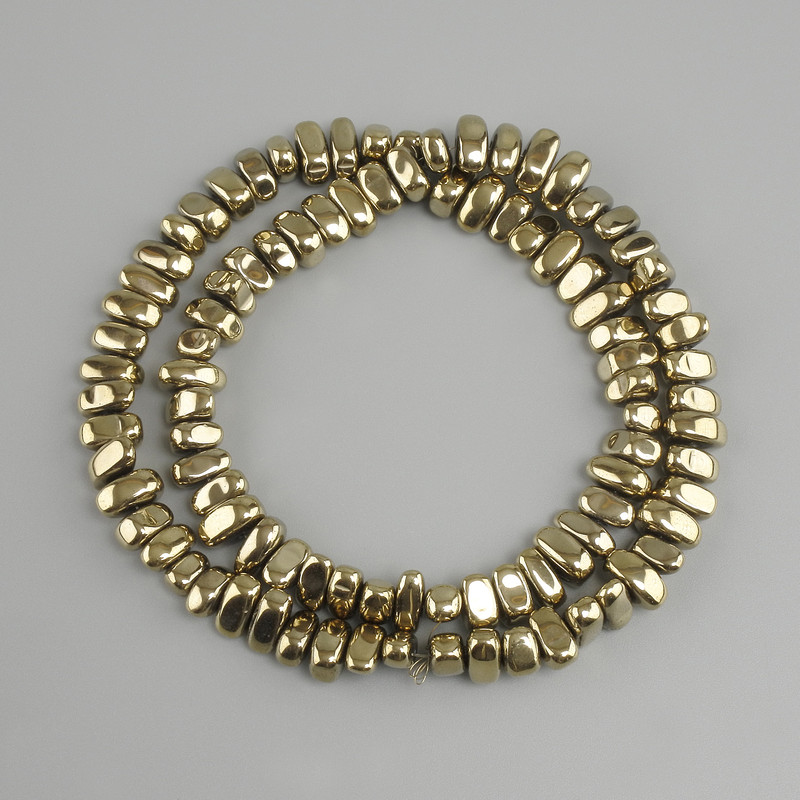 Hematite Beads - Tumbled, Light Gold Color, Diameter 7-9×3-4 mm, 5 mm ±, Length approx. 38 cm ±