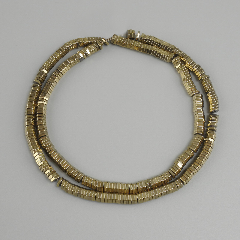 Hematite beads, faceted rondelle hexagonal, light gold color, diameter 4x1 mm, length 41 cm+