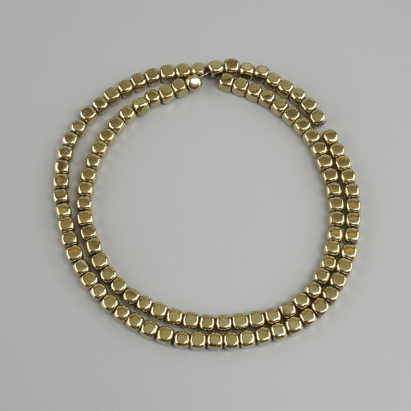 Beads Hematite cube 4x4 mm ±, color light gold, length 40 cm+