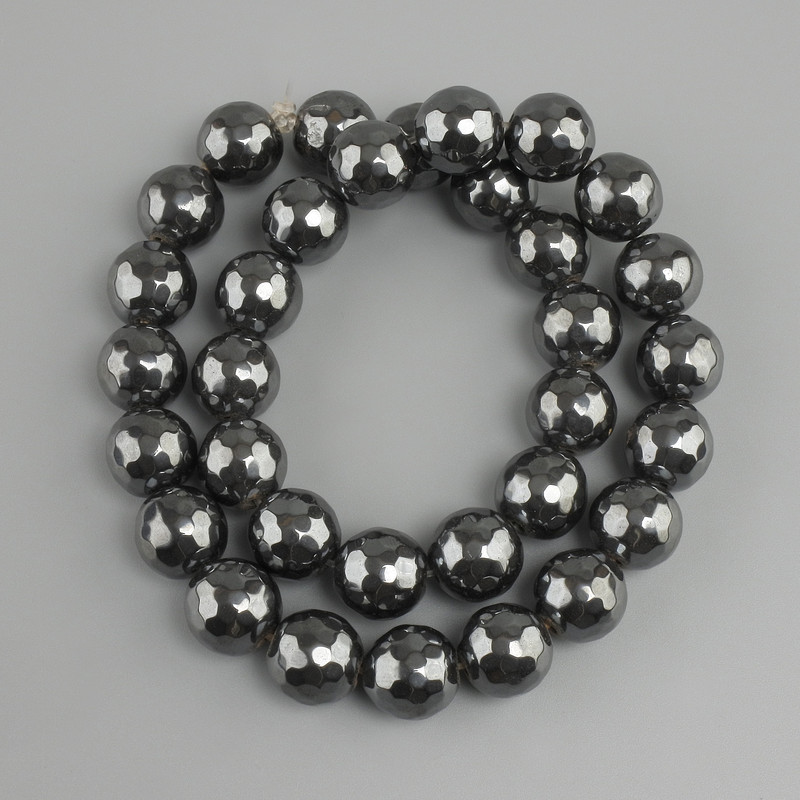 Faceted Hematite Beads, Round Bead, Diameter 11.5 mm ±, Length 38 cm ± on Thread