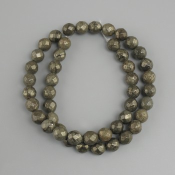 Pyrite beads, faceted spheres, diameter 8 mm ±, length 38 cm ±
