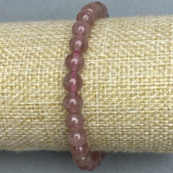 Strawberry Quartz Bracelet, Smooth Beads, 7 mm Diameter, 18 cm Length, Elastic