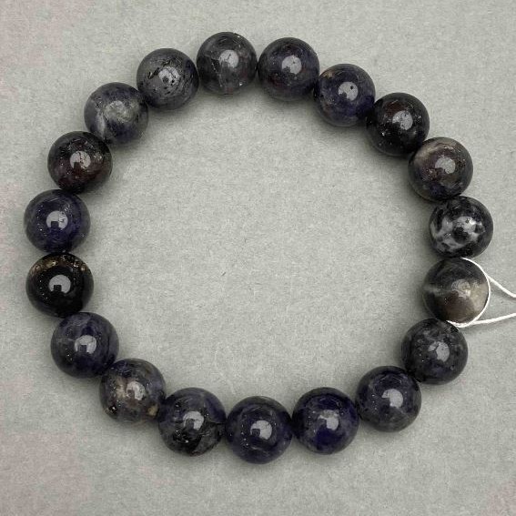 Iolite bracelet, natural stone, smooth beads, 10 mm diameter, 18 cm length, stretch