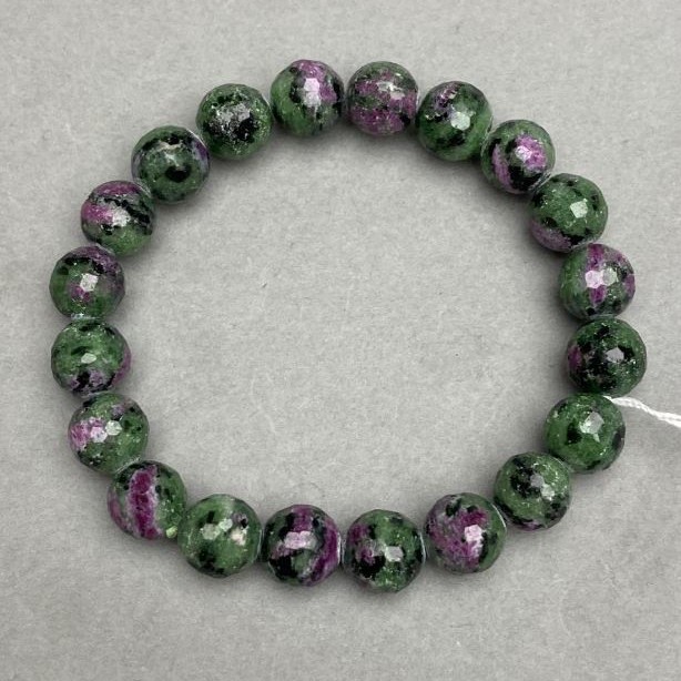 Bracelet with natural Zoisite beads, faceted, 9.5 mm diameter, 18 cm length, stretch