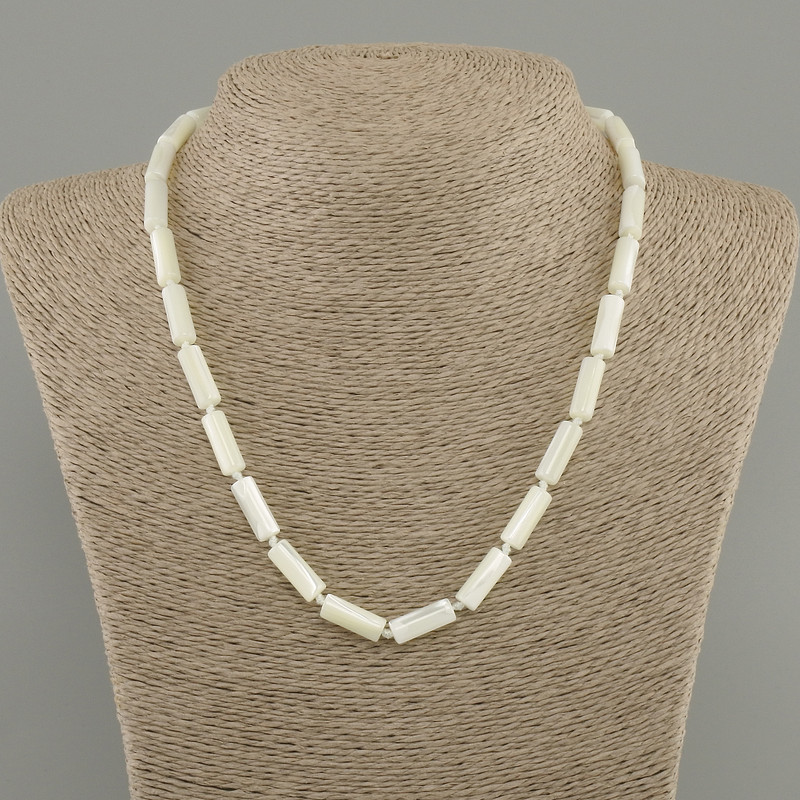 Mother-of-Pearl Necklace with Cylindrical Beads, 15×6 mm, 45 cm length ± with clasp