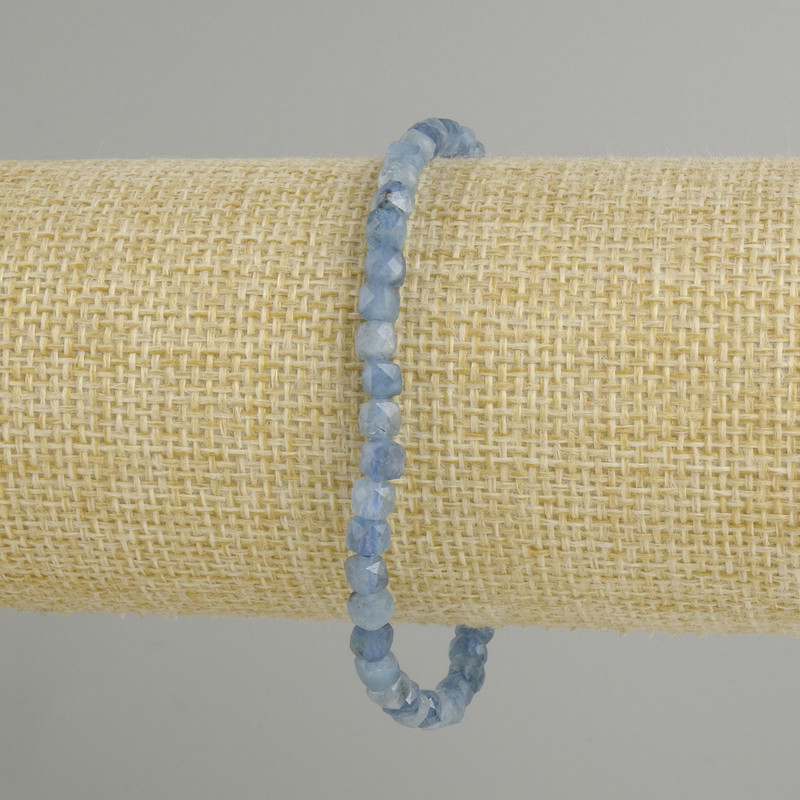 Bracelet with Faceted Kyanite Cube Beads, 4x4 mm, Length 18 cm ± Stretch