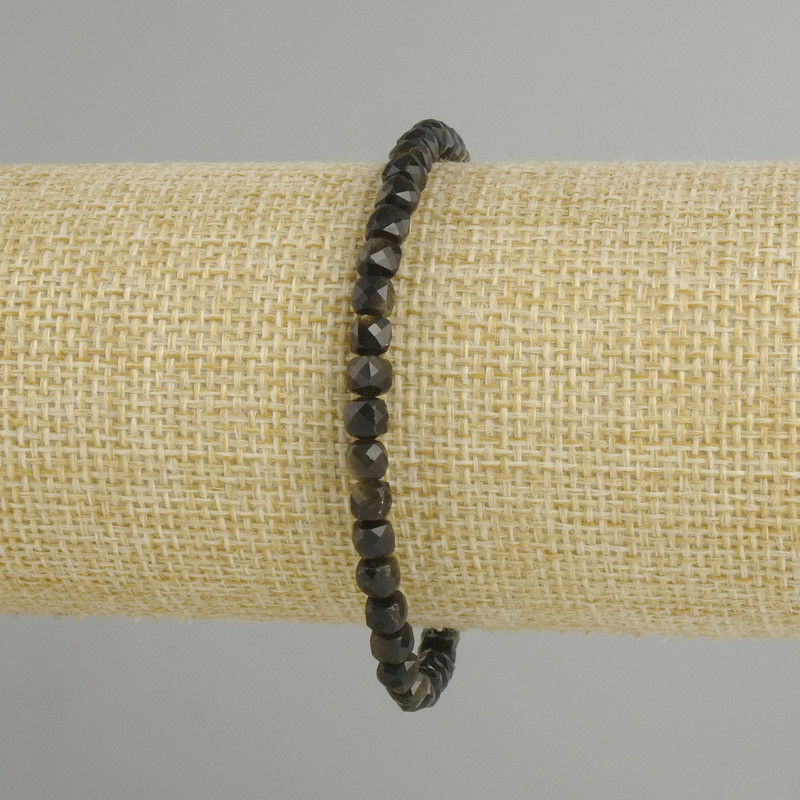 Sun Obsidian Bracelet with Faceted Cube Beads, 4x4 mm, 18 cm Stretch