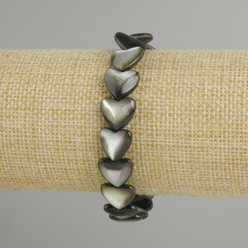 Stretch bracelet with mother-of-pearl hearts, 12 mm diameter, 18 cm length