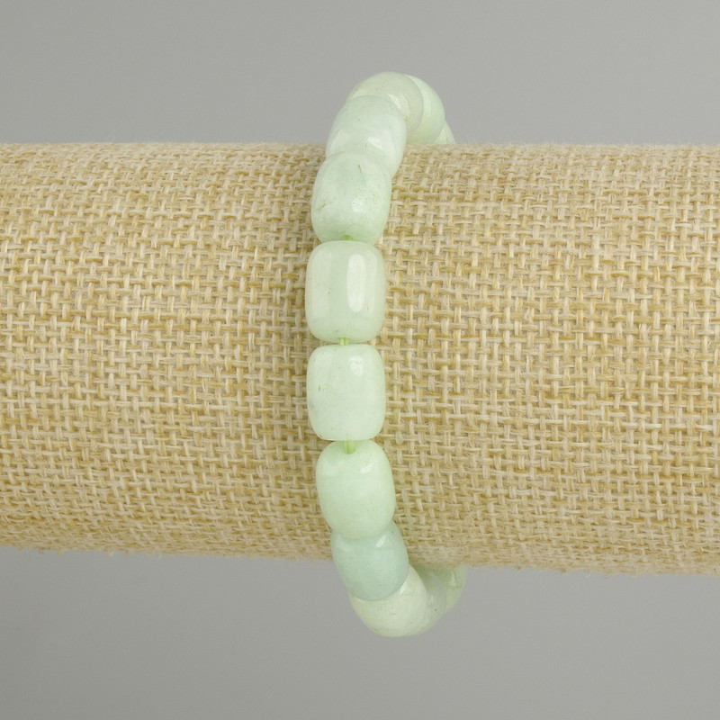 Jadeite Barrel-Bead Bracelet, 11×9 mm diameter, 18 cm length ± stretch