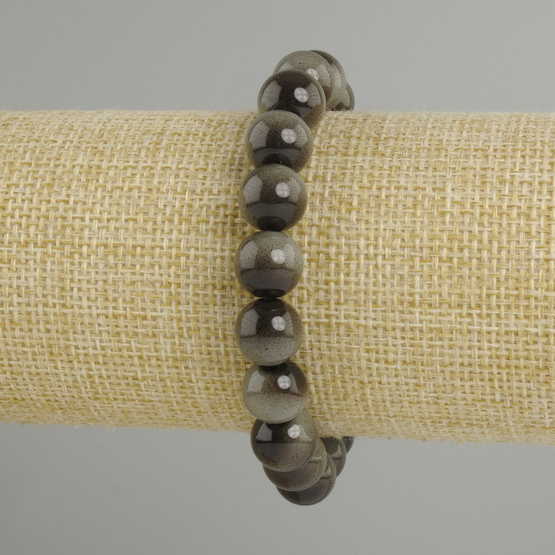 Bracelet with Gray Tiger's Eye, smooth beads, 10 mm diameter, length about 18 cm on stretch cord