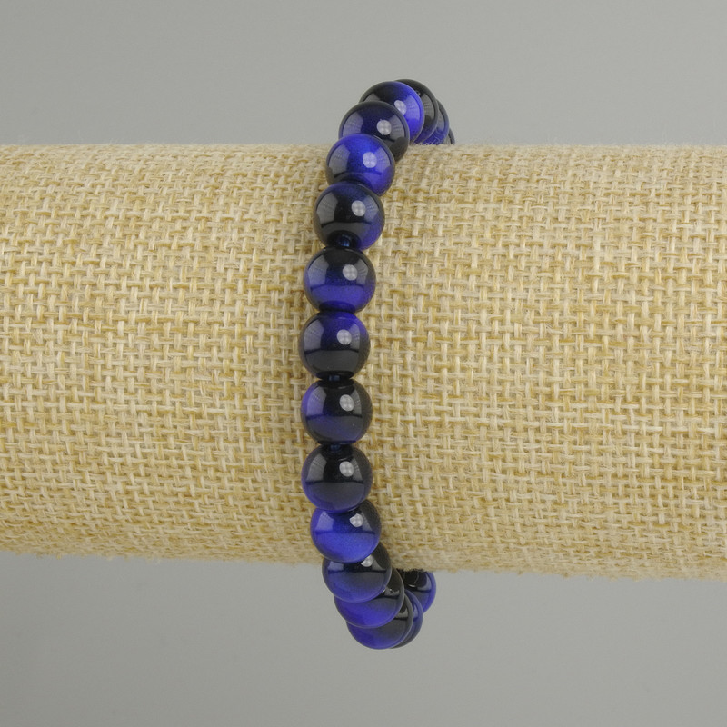 Blue Tiger's Eye Bracelet, smooth beads, 8 mm diameter, 18 cm length, stretch